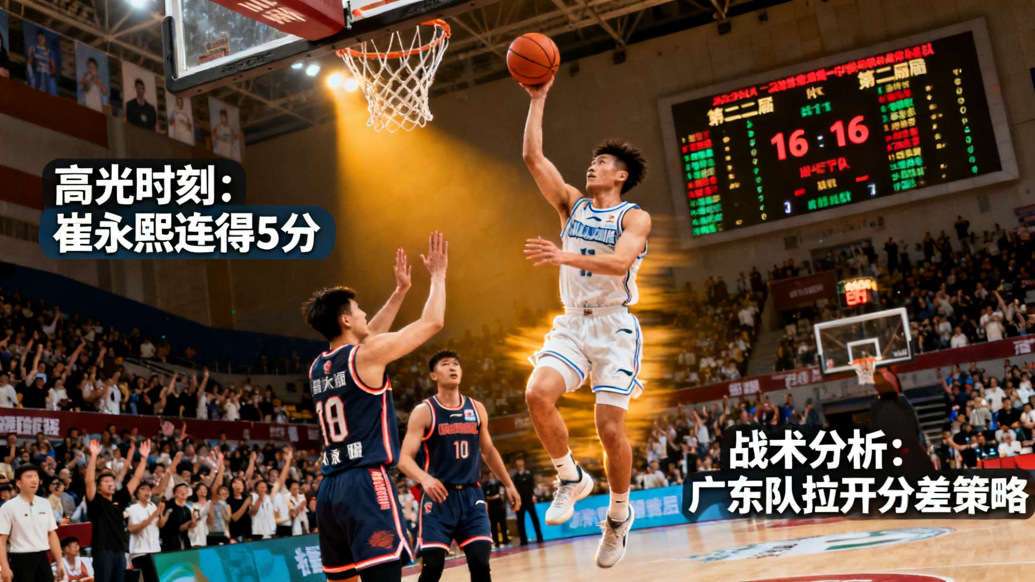 崔永熙三分投进连拿5分，广东第二节再领先北京至16分